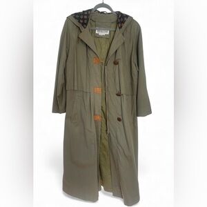 BRAEFAIR Olive Winter Trench Coat with  Leather Embellishments Wood Buttons